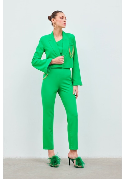 Sateen Zincir Aksesuarlı Pantolon - Yeşil