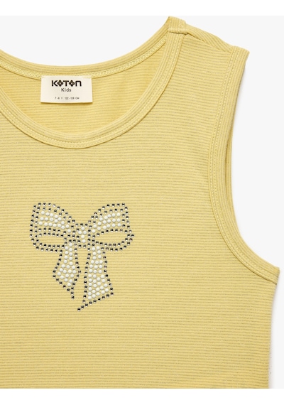Koton Taş Detaylı Bisiklet Yaka Kolsuz Fiyonk Baskılı Crop Atlet Sarı 6skg30058ak