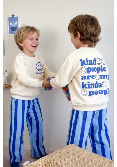 Miniğimin Cicileri Smile Detaylı Çizgili Unisex Çocuk Takım - Mavi
