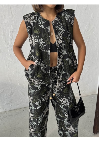 Verymoda Nakışlı Keten Fermuarlı Yelek Vmf2007 Siyah