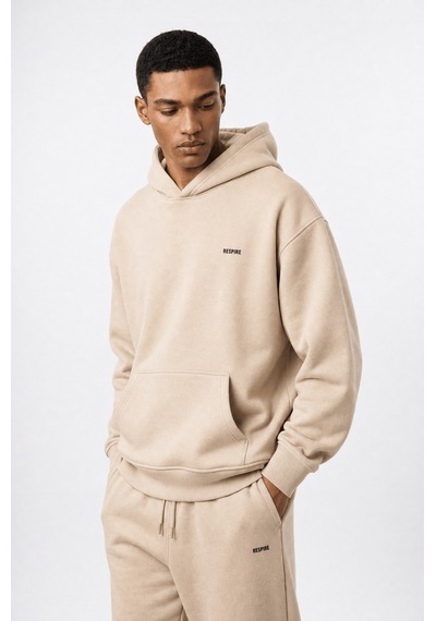 Erkek Respire Basic Oversize Hoodie Bej
