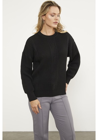 Sementa Petek Desenli Oversize Triko Kazak - Siyah 001