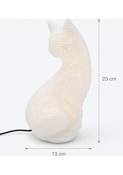 Dekoratif Kedi Figürlü Gece Lambası 3d Yazıcı Baskı Hediyelik Masa Lambası Aydınlatma 23cm Beyaz