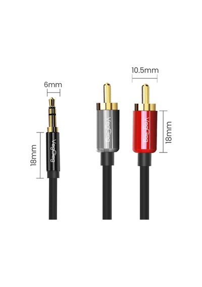 3.5mm Aux To 2 Rca Ses Kablosu 1 Metre Belirtilmemiş