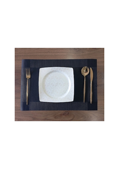 6 Kişilik Pvc Amerikan Servis Supla Seti - 30x45cm Siyah