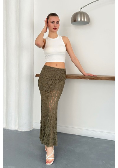 Verymoda Dantel Abiye Etek F1887 Haki
