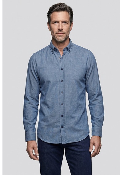 Bisse Regular Fit Pamuk Cepsiz İndigo Uzun Paşa Yaka Gömlek Gmmlj252027 D66 Indigo