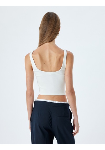 Koton Crop Fitilli Atlet Slim Fit Kare Yaka Pamuklu Beyaz 4sak10996ek Beyaz