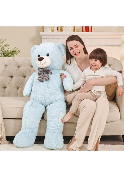 130 Cm Papyonlu Sevimli Peluş Ayı - Sevgiliye Özel Hediye Açık Mavi