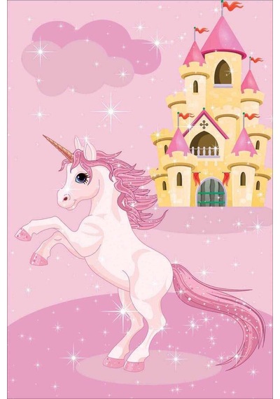 Pembe Kaymaz Tabanlı Yıkanabilir Unicorn Çocuk Halısı Kd123n11