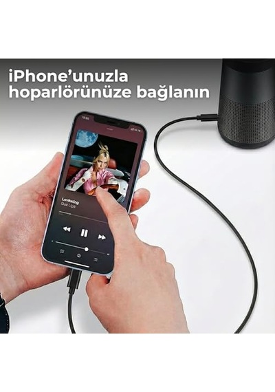 Hadron Lightning To 3.5mm Aux Ses Kablosu, 1 Metre, Apple İos Uyumlu Dönüştürücü Siyah