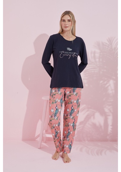 Siyah İnci Pamuklu Örme Pijama Takım 24240165 Lacivert