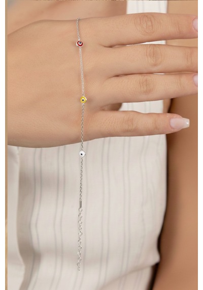 925 Ayar Gümüş Halhal Rodyumlu Nazar Boncuklu Cam Göz Halhal Barcode Gümüş - Rose Gold