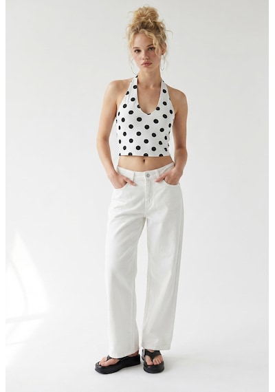 Mixray 2128 Kadın İnce Mevsimlik Yüksek Bel Wide Leg Denim Pantolon Beyaz