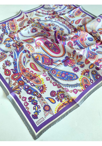 Belli İpek Eşarp - 4111-35 Gri Mor Twill Gri - Mor