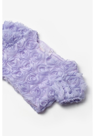 Le Mabelle Lila Kısa Kollu Gül Aplike Detaylı Kız Çocuk Crop Bluz - Millie Lila