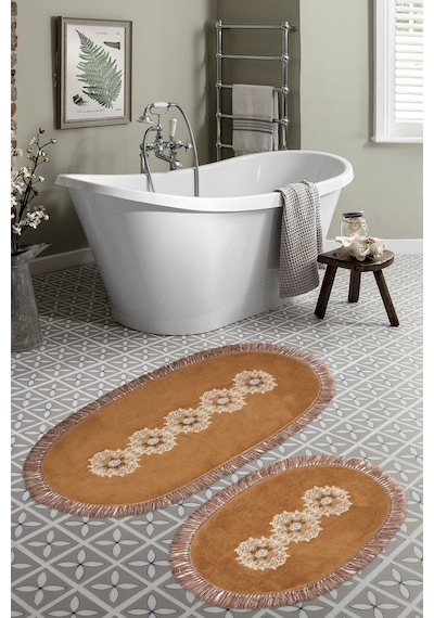 Eyfel Saçakli Banyo Takımı 2 Pcs Açik Kahve Açık Kahve
