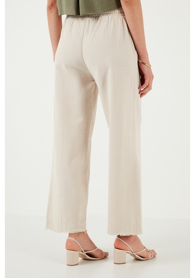 Lela Pamuklu Relaxed Fit Yüksek Bel Geniş Paça Bayan Pantolon 668Yp5275 Taş