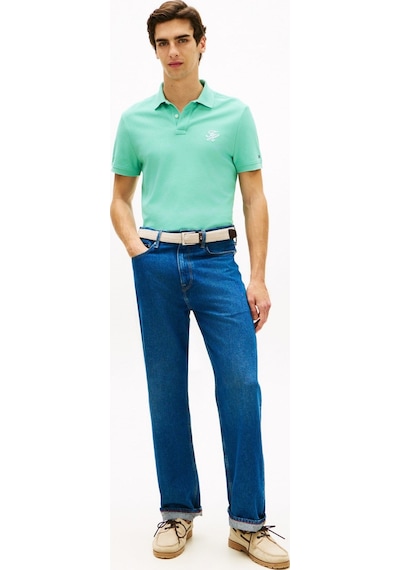 Tommy Hilfiger Erkek Logolu Düğmeli % 100 Pamuk Arctic Aqua Polo Yaka T-shirt-15996 Beyaz