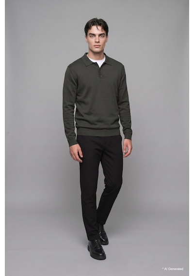Defacto Standart Fit Düğmeli Polo Yaka Triko Basic Kazak H8972ax26augn498 Yeşil-gn498