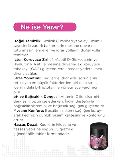 Cutepet Urigo Kedi Üriner Sağlık Tableti 60 Adet İdrar Yolu Ve Mesane Destekleyici Takviye