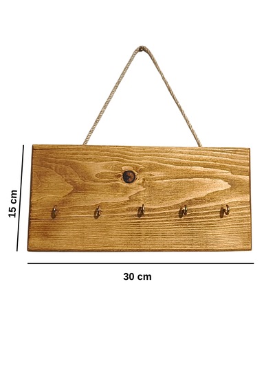 Ahşap Duvar Askılığı Halatlı Rustik Dekoratif Anahtar Askılığı 5 Kancalı / 3 Renk Brothers Craft Ceviz