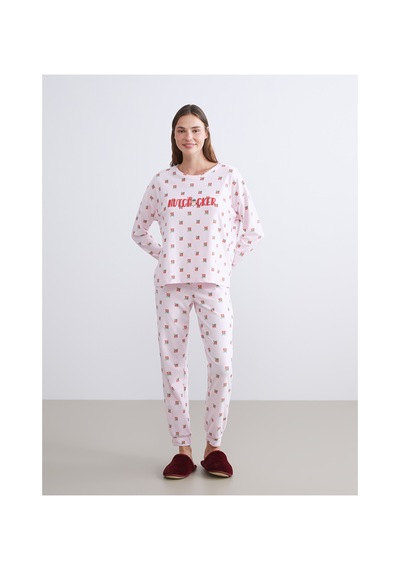 Lcw Young Pembe Bisiklet Yaka Yılbaşı Temalı Kadın Pijama Takımı