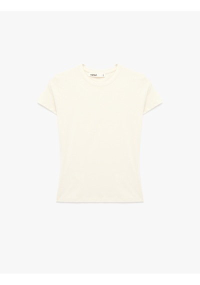 Koton Slim Fit Kısa Kollu Bisiklet Yaka Pamuklu Tişört Ekru 6sak50261ek Ekru