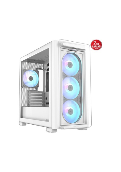 Asus A23 Plus M-atx Kasa Gizli Konnektör Destekli 360 Mm Radyatör Ve 380 Mm Ekran Kartı Uyumlu 4 Argb Fanlı Kasa Beyaz