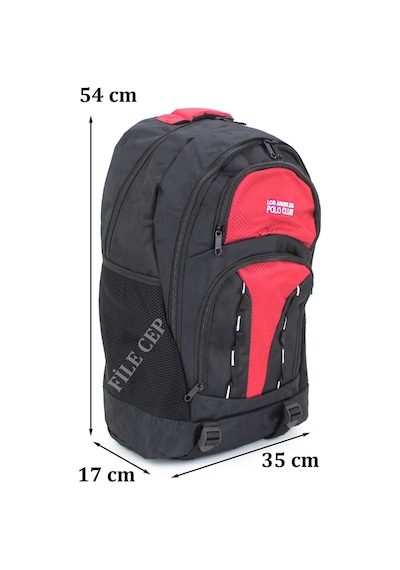 Case Club Polo Club Büyük Boy Sırt Çantası Yarı Dağcı Ve Seyahat Çantası 50 Lt Siyaha Kırmızı
