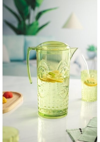 Akrilik Yeşil Sürahi 2,3 Lt Ve 6'lı & Su Meşrubat Kahve Yanı Bardağı 400 Ml Seti