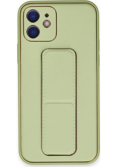 Gld-spt- Newface Apple Uyumlu iPhone 12 Kılıf Coco Deri Standlı Kapak - Su Yeşili