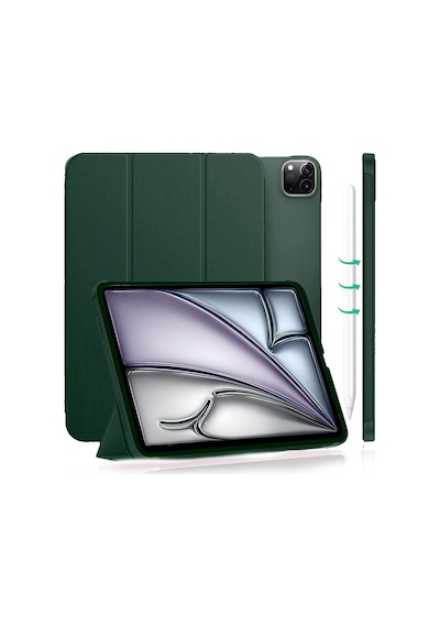 Apple Uyumlu iPad  Air 13" M3 2025 / M2 2024 Kılıf Kapaklı Smart Standlı Uyku Modlu Akıllı Case Yeşil