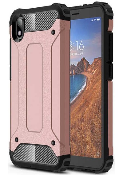 Kilifone - Xiaomi Redmi 9a Uyumlu - Kılıf Çift Katman Koruyucu Crash Military Tank Kılıf - Rose Gold Rose Gold