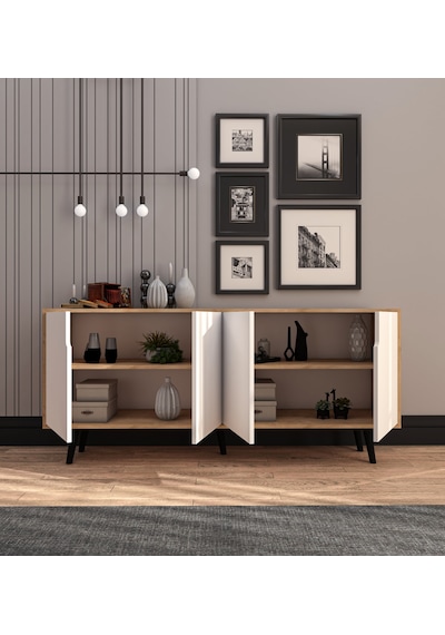 Latina Modern Konsol 180 Cm Safir Meşe - Beyaz Latina Modern Konsol 180 Cm Safir Meşe - Beyaz