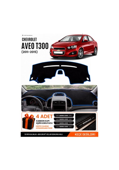 Chevrolet Aveo T300 2011-2015 Uyumlu Torpido Örtüsü, Torpido Kılıfı - Siyah Mavi