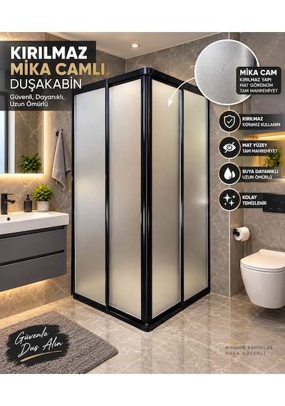 Yeni Kırılmaz Mika Camlı Duşakabin Nd800 Siyah