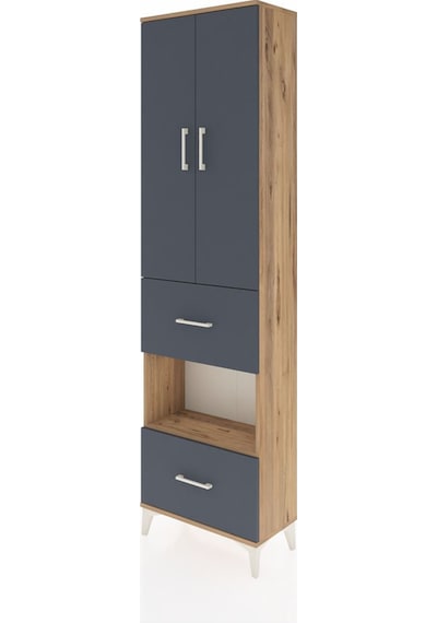Arges Dolap 3 Raflı 2 Çekmeceli Tek Askılı 60x30x221 Çam-antr... Çam