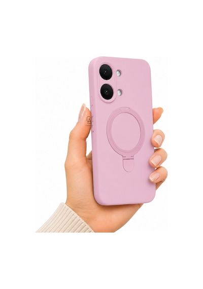 Xiaomi Poco X8 Pro Max Uyumlu Kılıf M-safe Özellikli Yüzük Standlı Telefon Kılıfı Kapak Pembe