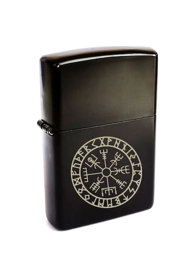Vegvisir Viking Pusulası İskandinav Sembolü Siyah Metal Benzinli Çakmak