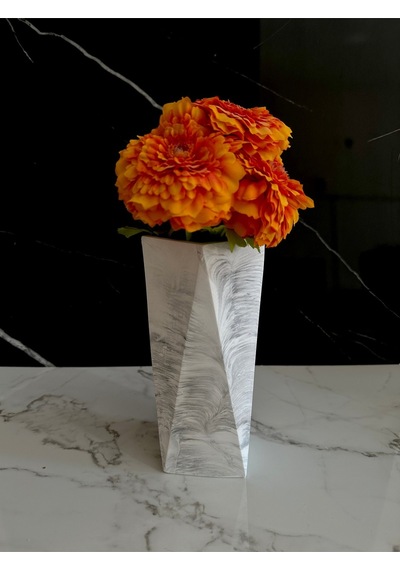 Beton Çiçek Vazosu El Yapımı Dekoratif Geometrik Saksı Mermer Desen