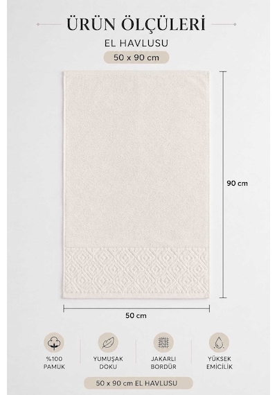 El Yüz Havlusu 50x90 Cm %100 Pamuk Kısmi Kadife Quadro Krem Diğer