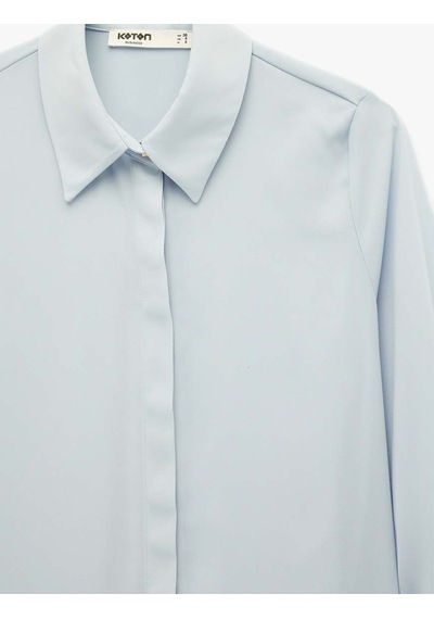 Koton Regular Fit Klasik Yaka Düğmeli Kadın Gömlek 6sak60235uw Açık Mavi