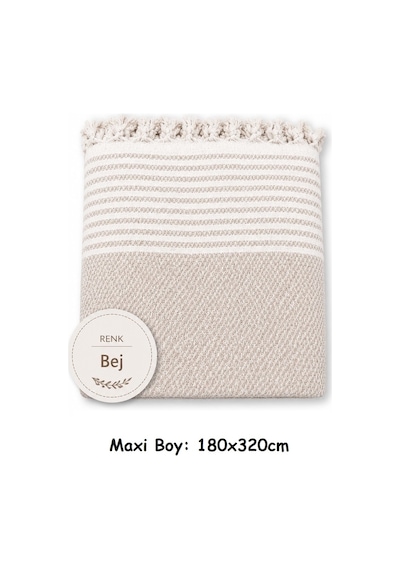Pamuklu Kaymaz Hasır Dokuma Maxi Boy Kolları Örten Koltuk Örtüsü 180x310 - Bej