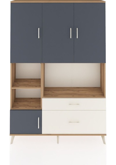 Arges Dolap 7 Raflı 2 Çekmeceli 5 Kapaklı 132x30x195 Çam-antr... Çam