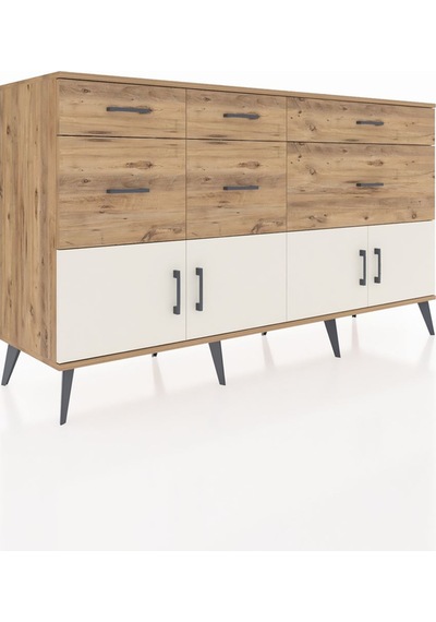Kronos Konsol Tek Raflı 6 Çekmeceli 4 Kapaklı 176x59x99 Çam-aytaş Çam-aytaşı/çam