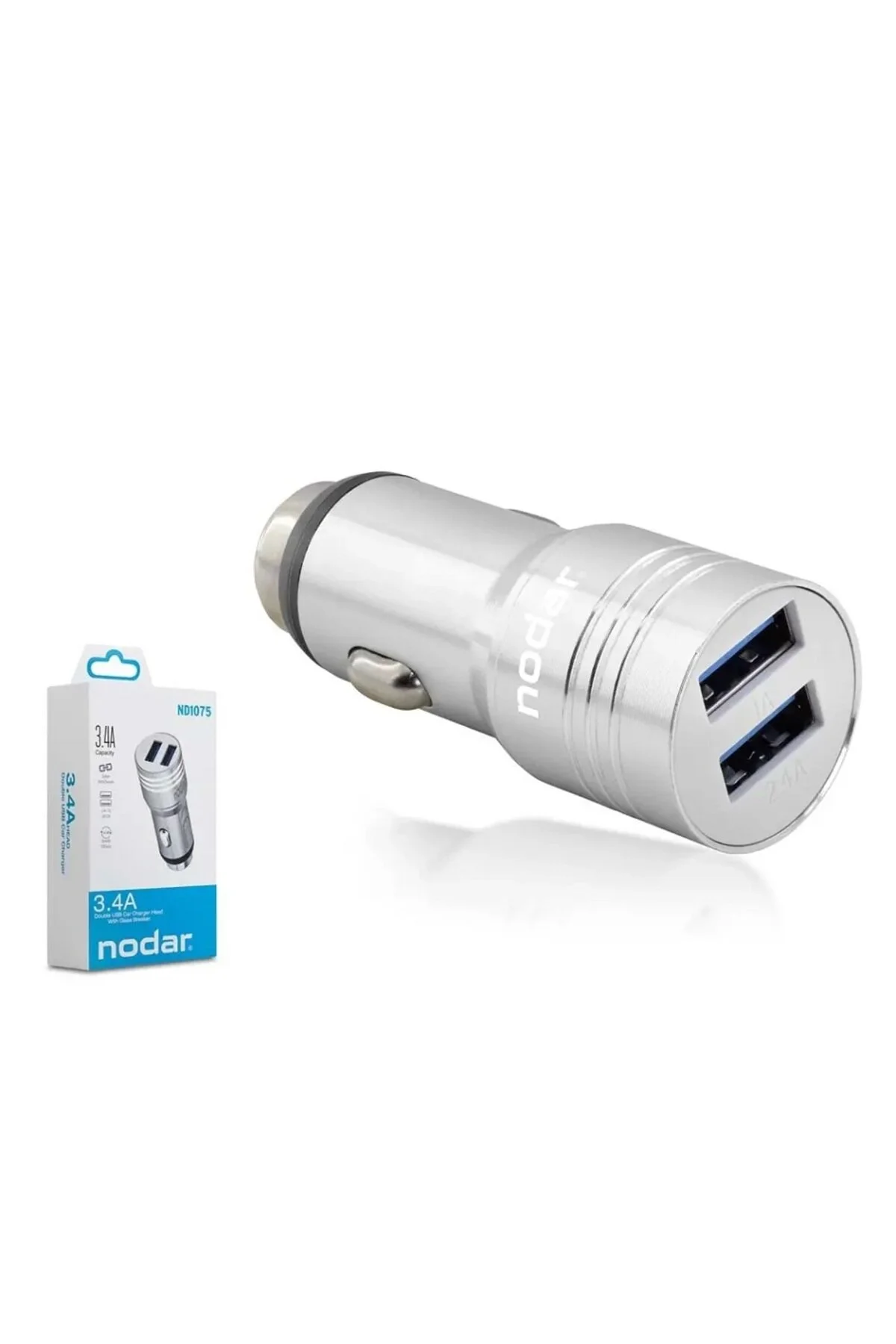 Araç Şarj Adaptörü 2x Usb 3.4a Metal - Gümüş Çift Usb Araç Şarjı Çakmaklık 12v/24v - 3 Amper Çakmaklık Hızlı Şarj Cihazı