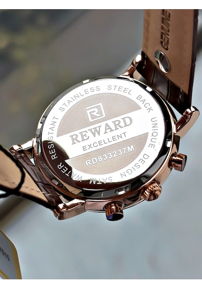 Reward Marka Deri Kordon Orjinal Klips Su Geçirmez Erkek Kol Saati + Bileklik Rose Gold - Gold