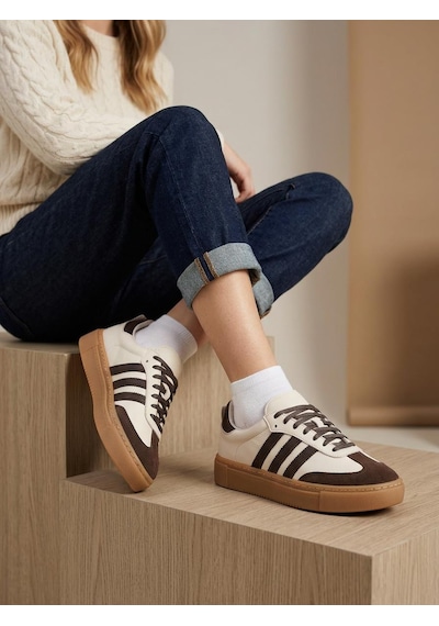 Potinonline 3020 Kadın Hakiki Deri Sneaker Ayakkabı Bej/kahve
