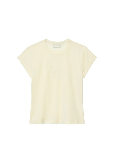 Calvin Klein Ss Velour Logo Tee Kadın Krem T-shirt